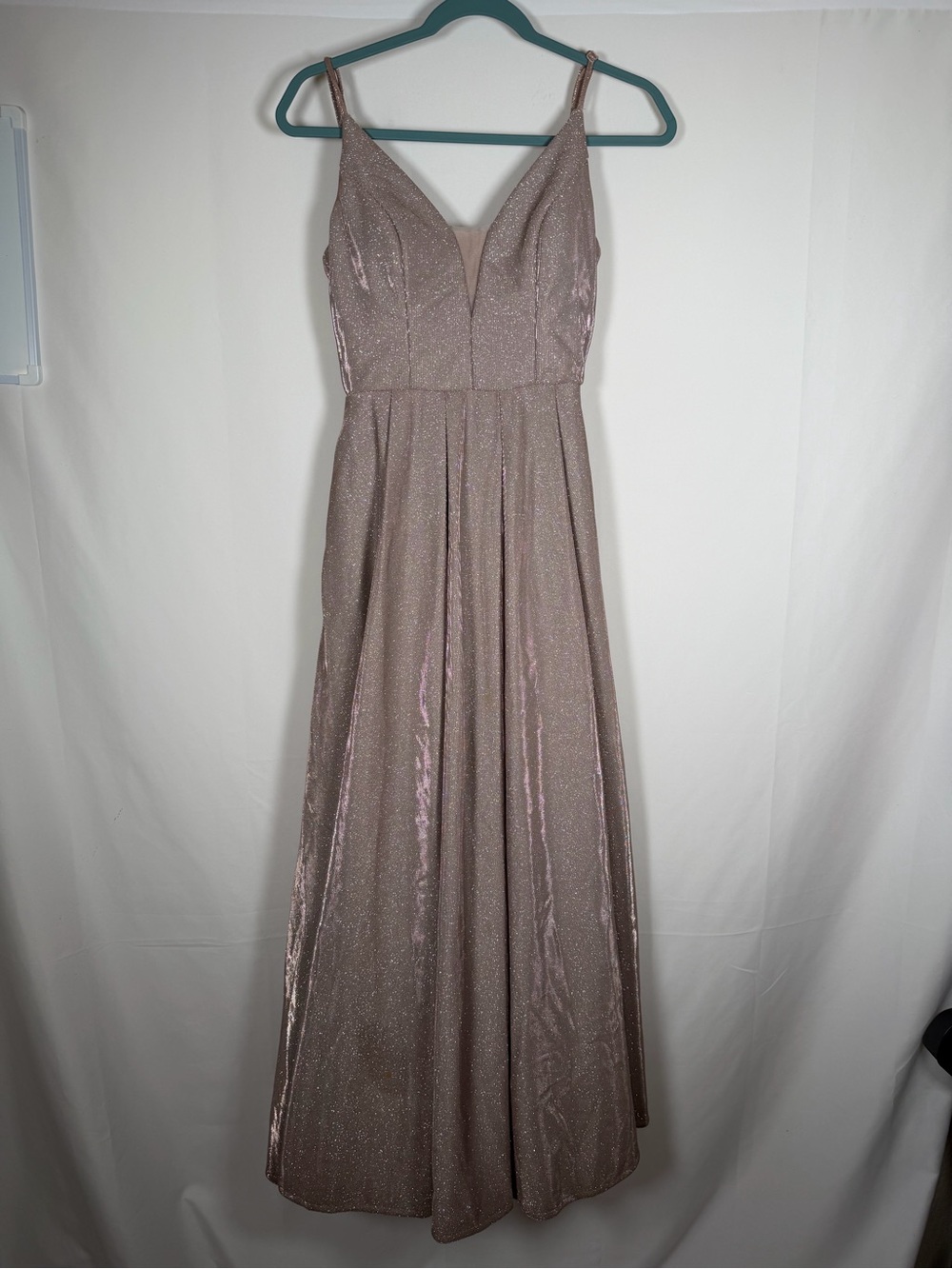 B Darlin Shimmering Dusty Rose Spaghetti Strap A-Line Dress - Black Tie, Wedding